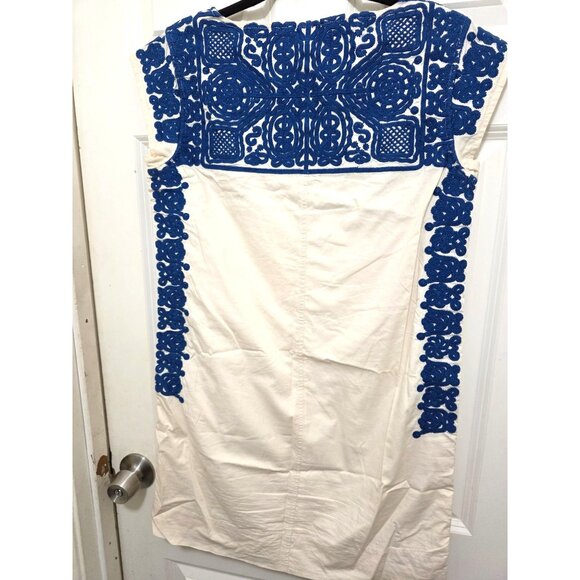 Madewell XS Cream & Blue Embroidered Cap Sleeve Dress Cotton Tunic - Picture 3 of 7